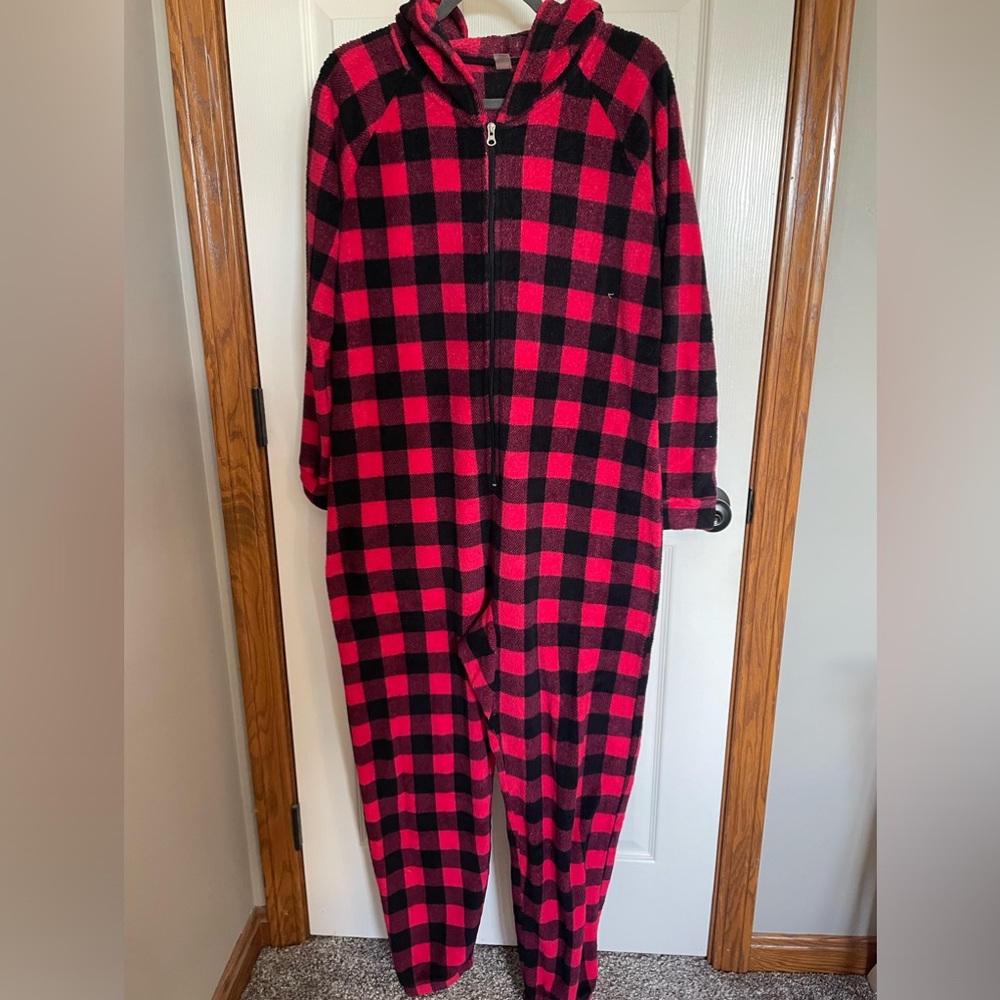 Flirtitude juniors buffalo plaid fleece onesie